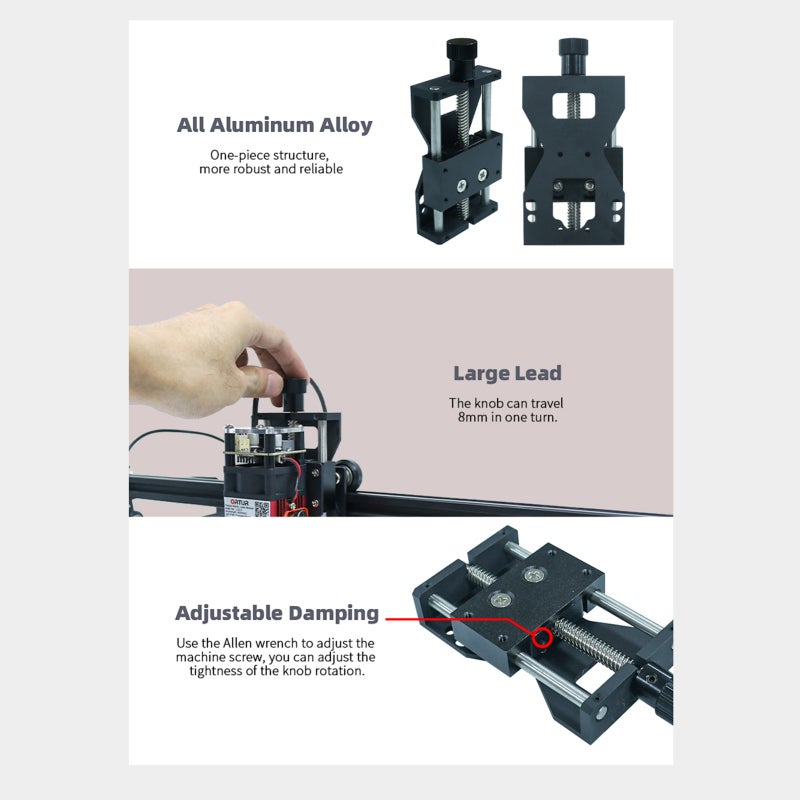 Ortur Master 2 Pro Z-Axis Kit 3D Printer Upgrade Kit Black Head Lifting Device - Twist Button Focal Length Adjustment for Engraving Machine - Image 3