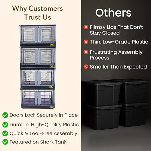 dbest products Quik Box - 8.5 Gallon 3-Pack Stackable Storage Bins with Doors & Wheels - Collapsible Organizer for Dorms, Bedroom & Home - Durable Polystyrene - Black - Image 5