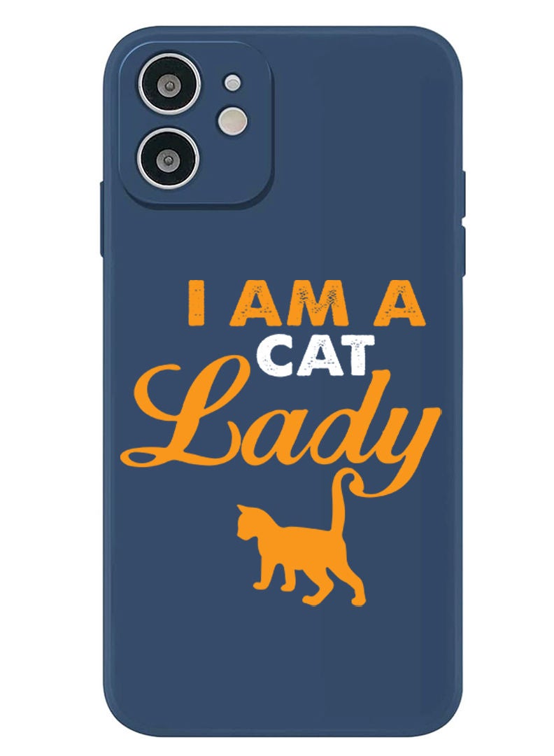 Theodor Protective Slim Fit Case Liquid Silicone Cover with Full Body Protection Anti-Scratch Shockproof Case For iPhone 12 Blue  - I am a Cat lady copy - Image 1