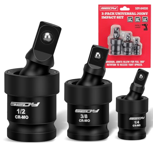 Impact Universal JointSocket Swivel Set 3Piece 12 38 14 Flexible Socket Swivel Set Premium CRMO Steel U Joint Adapter Wobble