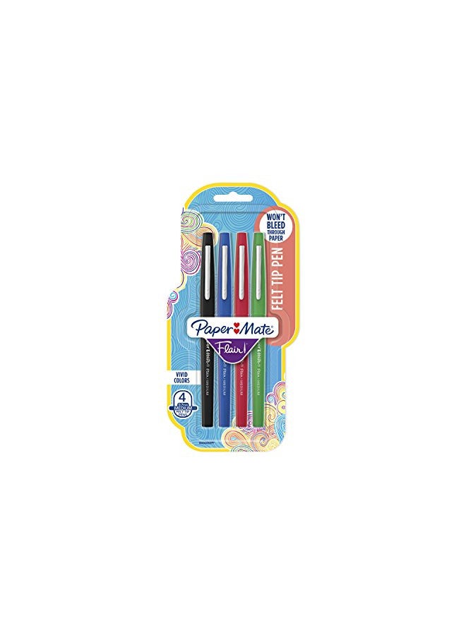 Paper Mate Flair Felt Tip Pens, Medium Point (0.7mm), Business Colors, 4 Count - Image 1