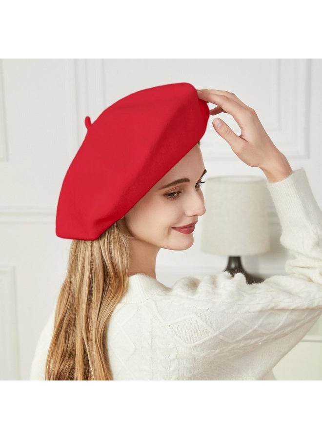 recapitula XXL 100% Wool French White Beret Hats for Women Man Painter hat Classic Painter's Hat Girl Solid Color Classic, Bright Red, M-L - Image 3