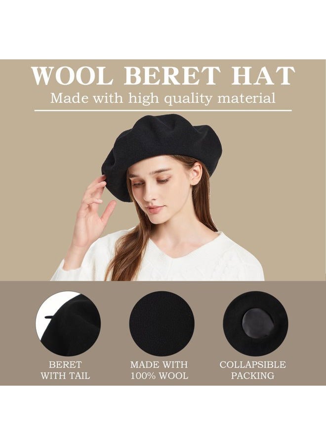 recapitula XXL 100% Wool French White Beret Hats for Women Man Painter hat Classic Painter's Hat Girl Solid Color Classic, Bright Red, M-L - Image 5