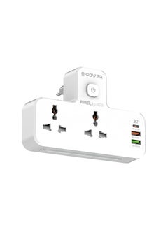 Power Extension Socket Double Plug Adaptor with Touch Control Nightlight With 1 PD 20W,1 QC3.0 18W And Auto ID Port 12W - White