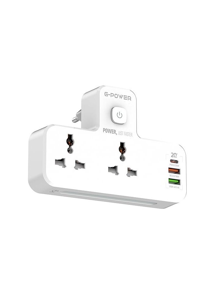 Generic - Power Extension Socket Double Plug Adaptor with Touch Control Nightlight With 1 PD 20W,1 QC3.0 18W And Auto ID Port 12W - White - Image 1