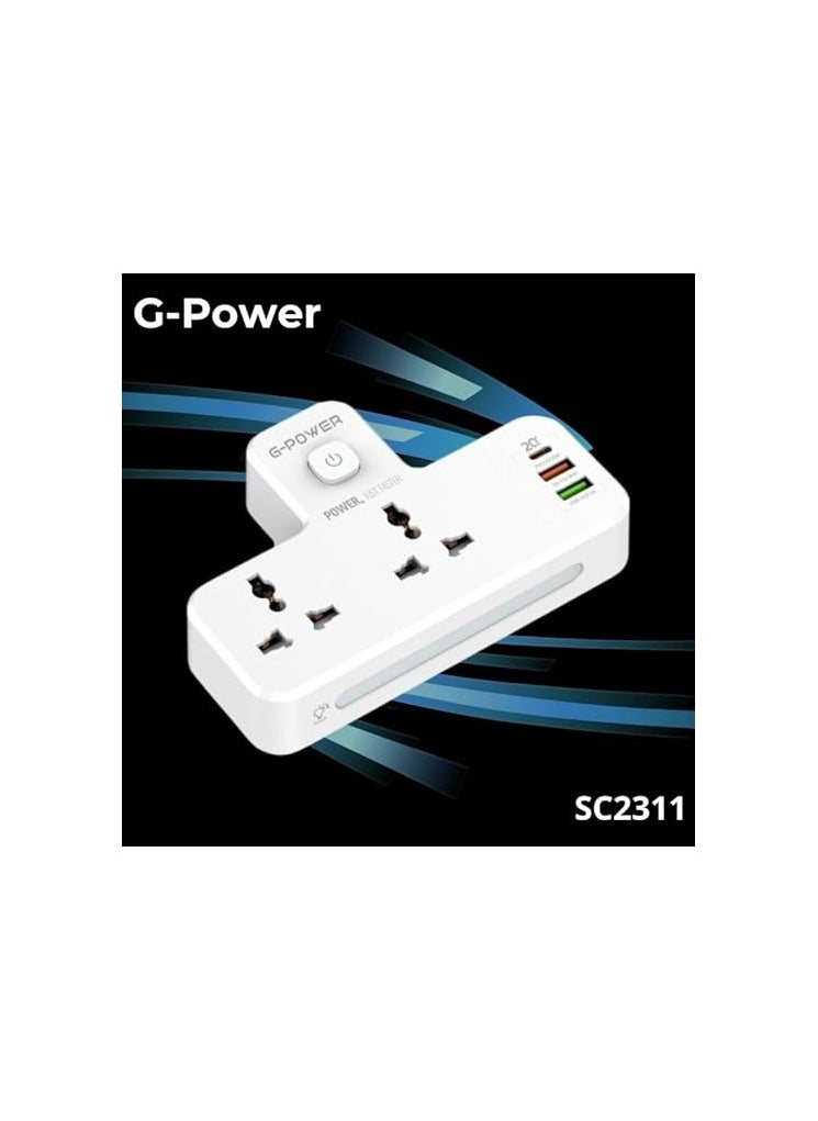 Generic - Power Extension Socket Double Plug Adaptor with Touch Control Nightlight With 1 PD 20W,1 QC3.0 18W And Auto ID Port 12W - White - Image 1