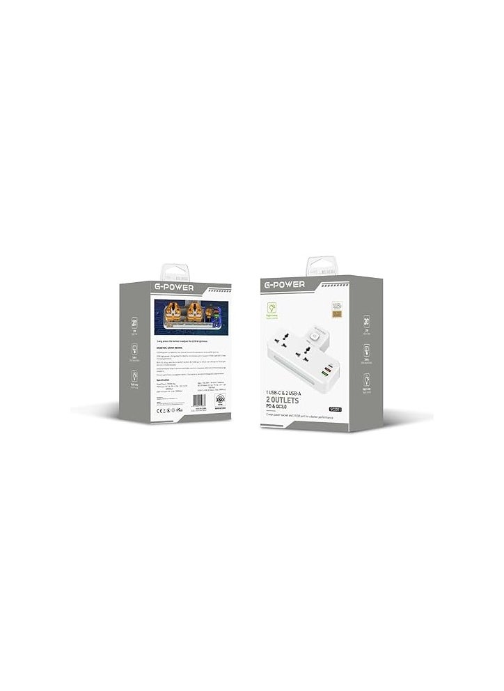 Generic - Power Extension Socket Double Plug Adaptor with Touch Control Nightlight With 1 PD 20W,1 QC3.0 18W And Auto ID Port 12W - White - Image 1