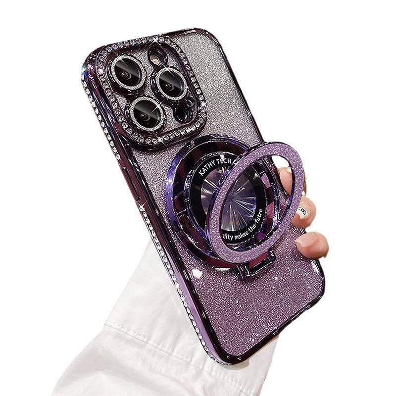 MagSafe iPhone 14 Pro Max TPU Case for iPhone 14 14 Plus 14 Pro 14 Pro Max with Electroplated Edge with Rhinestones and Gradient Glitter - Image 5