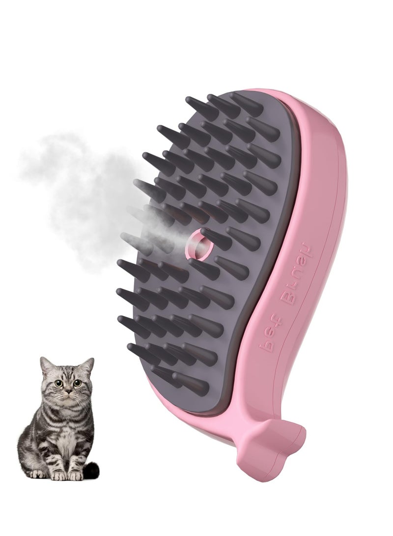 KASTWAVE Cat Steam Brush, 3 in 1 Cat Steamy Brush, Silicone Massage Grooming Brush for Massage, Clean, Eliminate Flying and Tangled Hair, Pet Hair Self Cleaning Brush Comb for Cats Dogs, Pink Whale - Image 1
