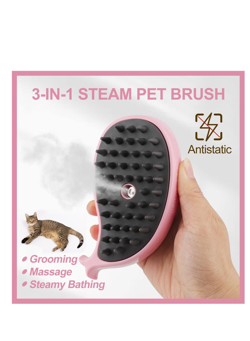 KASTWAVE Cat Steam Brush, 3 in 1 Cat Steamy Brush, Silicone Massage Grooming Brush for Massage, Clean, Eliminate Flying and Tangled Hair, Pet Hair Self Cleaning Brush Comb for Cats Dogs, Pink Whale - Image 4