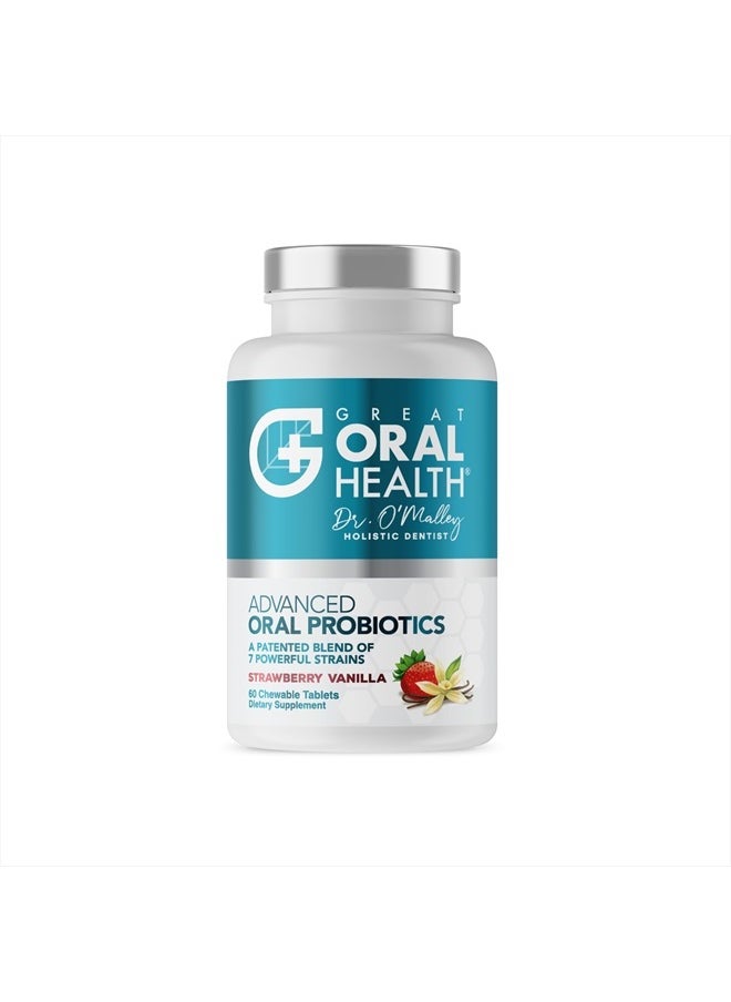 Great Oral Health - Oral Probiotics for Mouth Bad Breath Treatment for Adults: Dentist Formulated Advanced Oral Probiotics for Teeth and Gums +BLIS K12 M18 – 60 Chewable Oral Health Probiotics Tablets -Strawberry Vanilla - Image 1