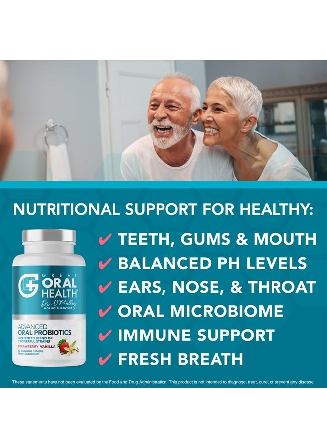 Great Oral Health - Oral Probiotics for Mouth Bad Breath Treatment for Adults: Dentist Formulated Advanced Oral Probiotics for Teeth and Gums +BLIS K12 M18 – 60 Chewable Oral Health Probiotics Tablets -Strawberry Vanilla - Image 1