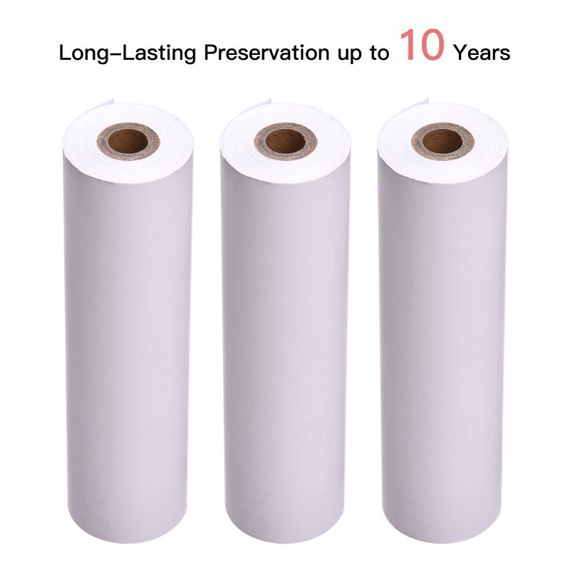 Thermal Paper Roll: 111mm White Blank Thermal Paper Roll - 3 Rolls/Pack 6.8 Meters Each 10-Year Storage for PAPERANG C1 Pocket Thermal Printer - Image 2