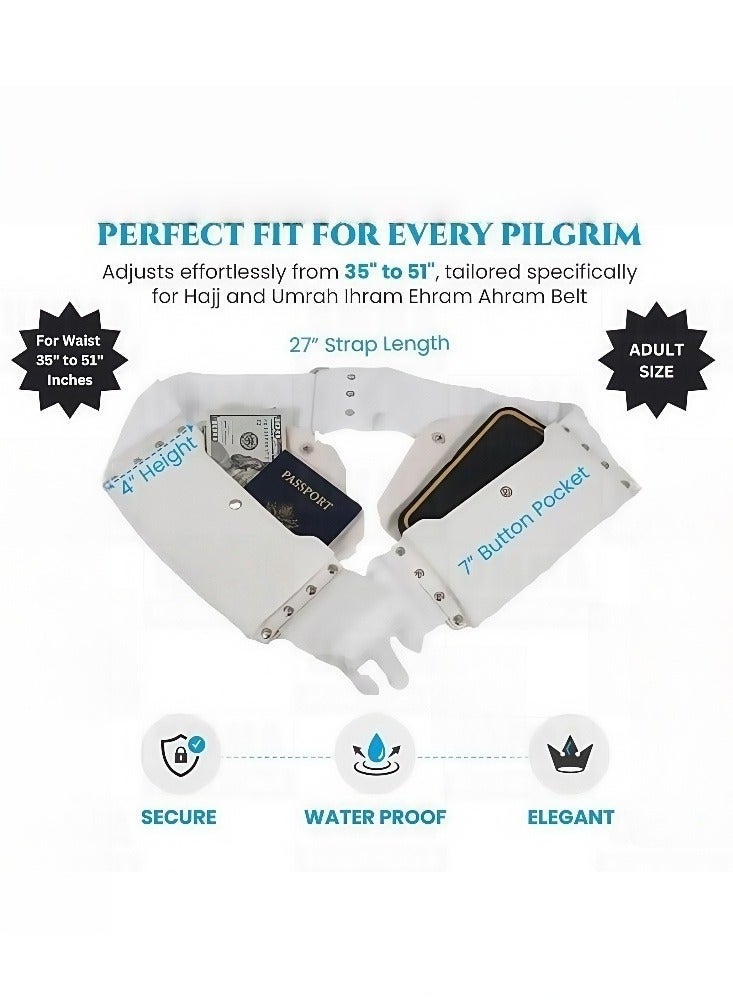 Men's White Thobe Belt with Dual Pockets, Elastic Waist Belt for Arabic Thobe, Traditional Islamic Belt with Storage Pockets for Phone, Cards, Cash - Image 3