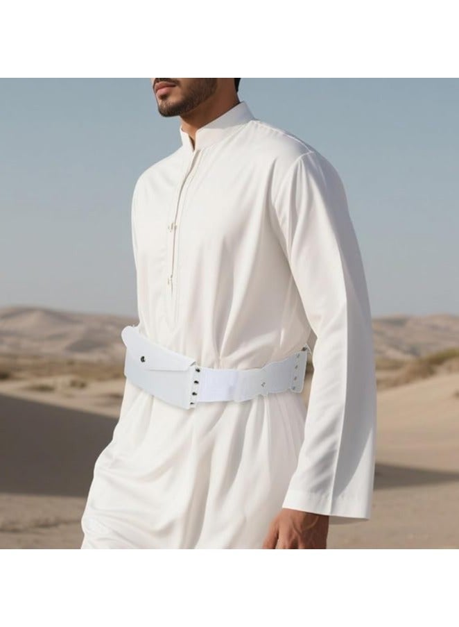 Men's White Thobe Belt with Dual Pockets, Elastic Waist Belt for Arabic Thobe, Traditional Islamic Belt with Storage Pockets for Phone, Cards, Cash - Image 4