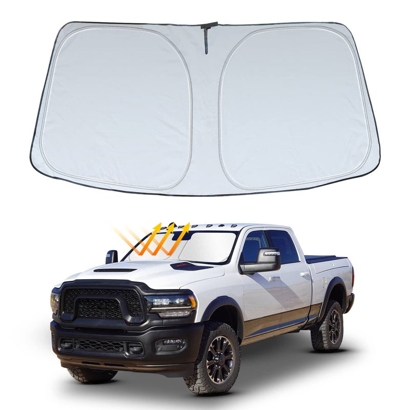 REMOCH Windshield Sun Shade for Dodge RAM 2500 3500 2025 20242010 Custom Fit Foldable Sunshade Sun Visor Shield Protector Accessories Blocks UV Rays Keep Your Car Cooler