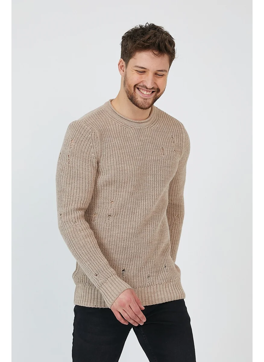 Cool Tarz Cool Style Beige Men's Destroyed Model Knitwear SWEATER-TRZ8141R07XL