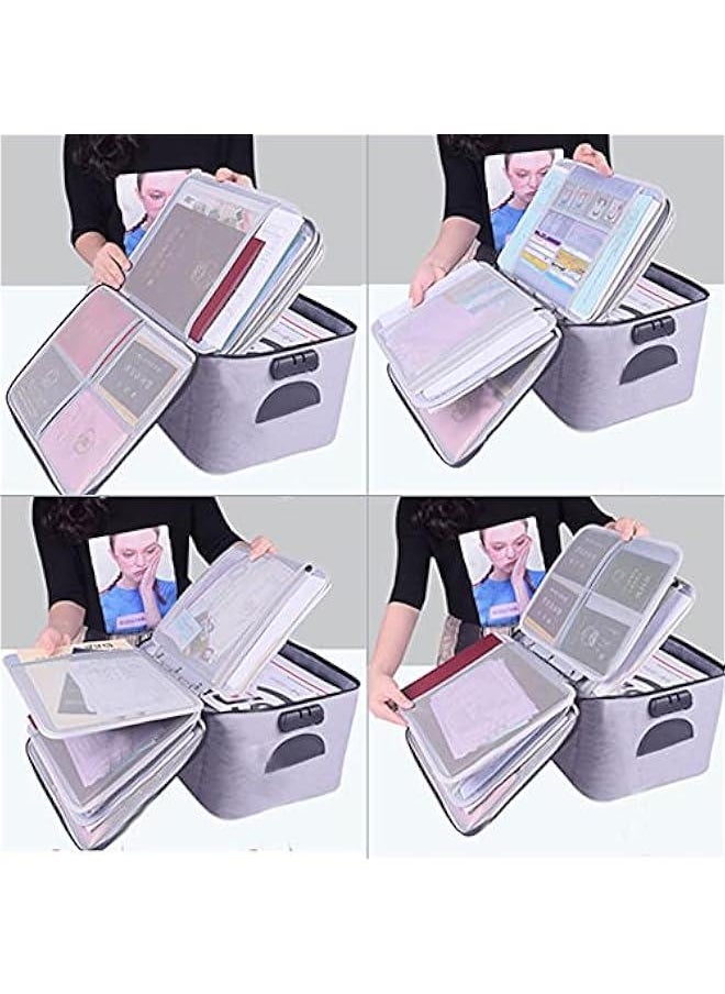 Generic - Extra Large Document Organizer,Safe File Storage Box with Lock, Portable Paper Organizer with Detachable separators,Home Office Travel Bag for A4 Folder Certificate Card Passport File Bill(Gray) - Image 1