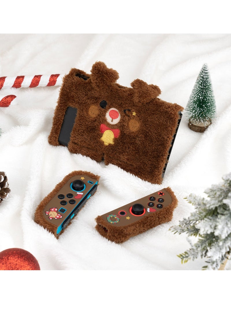 Furtey Cute Elk Protective Case - Anti-Scratch Shock Absorption Shell for Nintendo Switch OLED Console and Joy Con Only - Brown Elk - Image 2