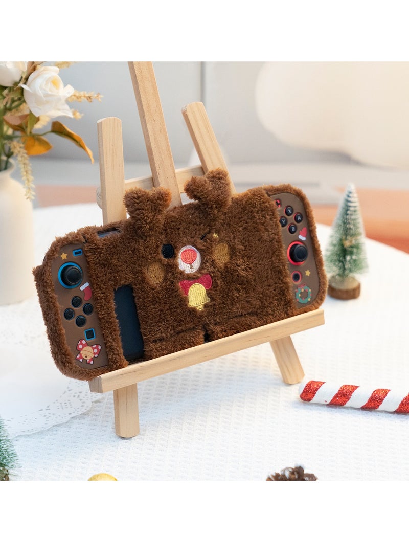 Furtey Cute Elk Protective Case - Anti-Scratch Shock Absorption Shell for Nintendo Switch OLED Console and Joy Con Only - Brown Elk - Image 3