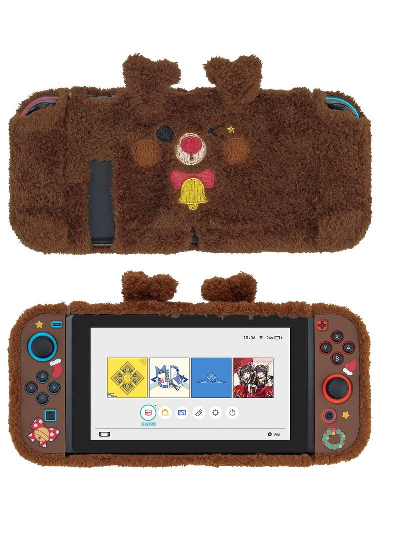 Furtey Cute Elk Protective Case - Anti-Scratch Shock Absorption Shell for Nintendo Switch OLED Console and Joy Con Only - Brown Elk - Image 1