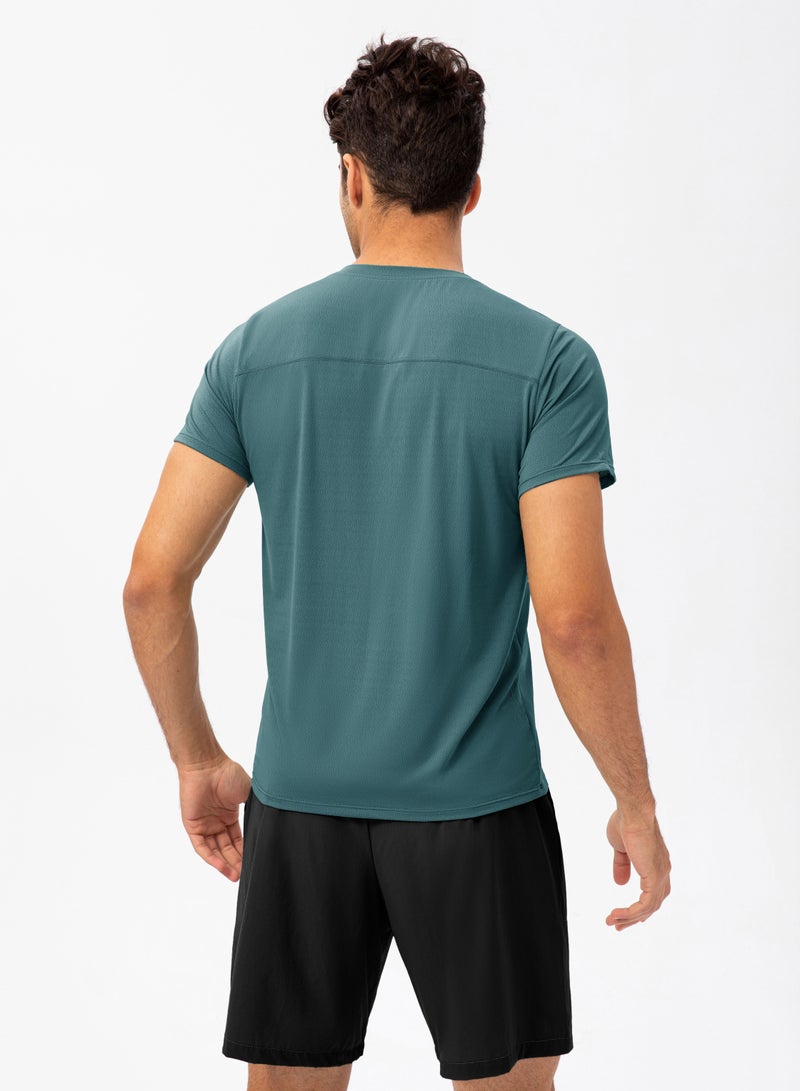 Men Quick Dry Breathable Elastic T-Shirt Blue - Image 2