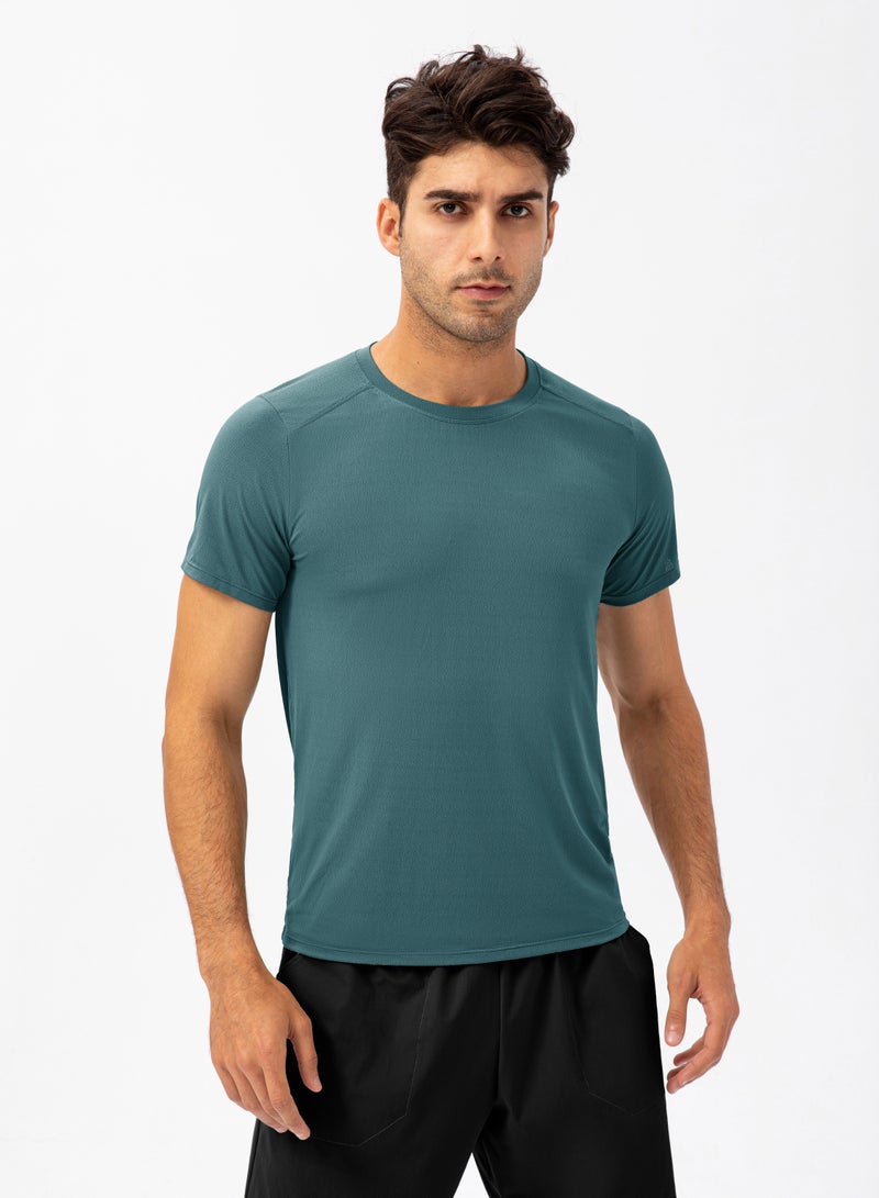 Men Quick Dry Breathable Elastic T-Shirt Blue - Image 1