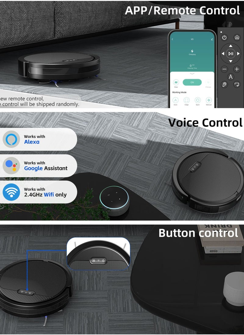 pureatic - Robot Vacuum And Mop Combo App or Voice Control 3 In 1 Robot Vacuum Cleaner 4000pa Max Power Suction Scheduled Cleaning Automatic Recharge For Pet Hair Low Carpet - Image 1