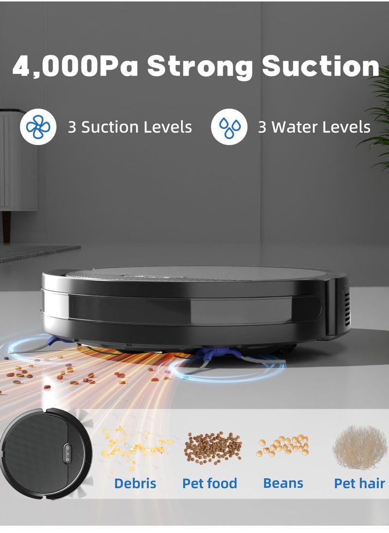 pureatic - Robot Vacuum And Mop Combo App or Voice Control 3 In 1 Robot Vacuum Cleaner 4000pa Max Power Suction Scheduled Cleaning Automatic Recharge For Pet Hair Low Carpet - Image 1