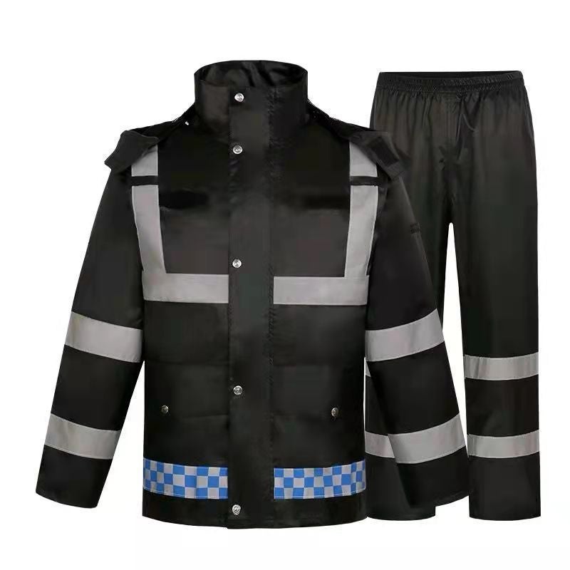 Reflective Raincoat Pants Set for Men - Thickened Full Body Rainproof Gear Black 300D + PU 
