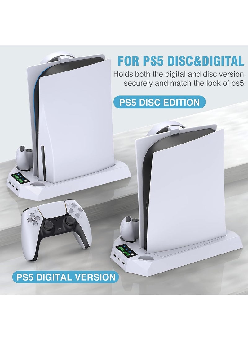 حامل PS5 Slim/PS5 Slim/PS5 ومحطة تبريد مع محطة شحن وحدة تحكم مزدوجة لوحدة تحكم PlayStation 5 حامل سماعة رأس PS5 - Image 4