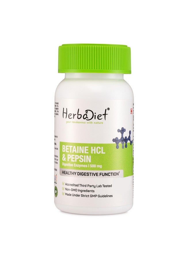 Herbadiet هيرباديت بيتاين Hcl + بيبسين | 500 ملغ 60 كبسولة | مكمل إنزيم هضمي | دعم صحة الأمعاء، امتصاص المغذيات - Image 1