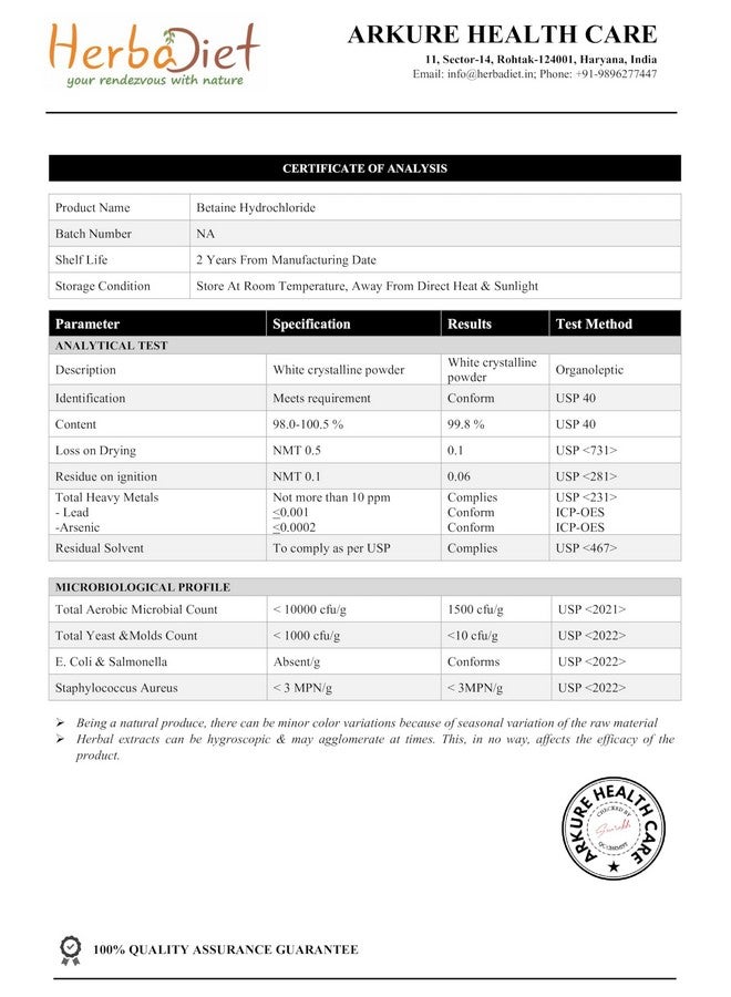 Herbadiet هيرباديت بيتاين Hcl + بيبسين | 500 ملغ 60 كبسولة | مكمل إنزيم هضمي | دعم صحة الأمعاء، امتصاص المغذيات - Image 4