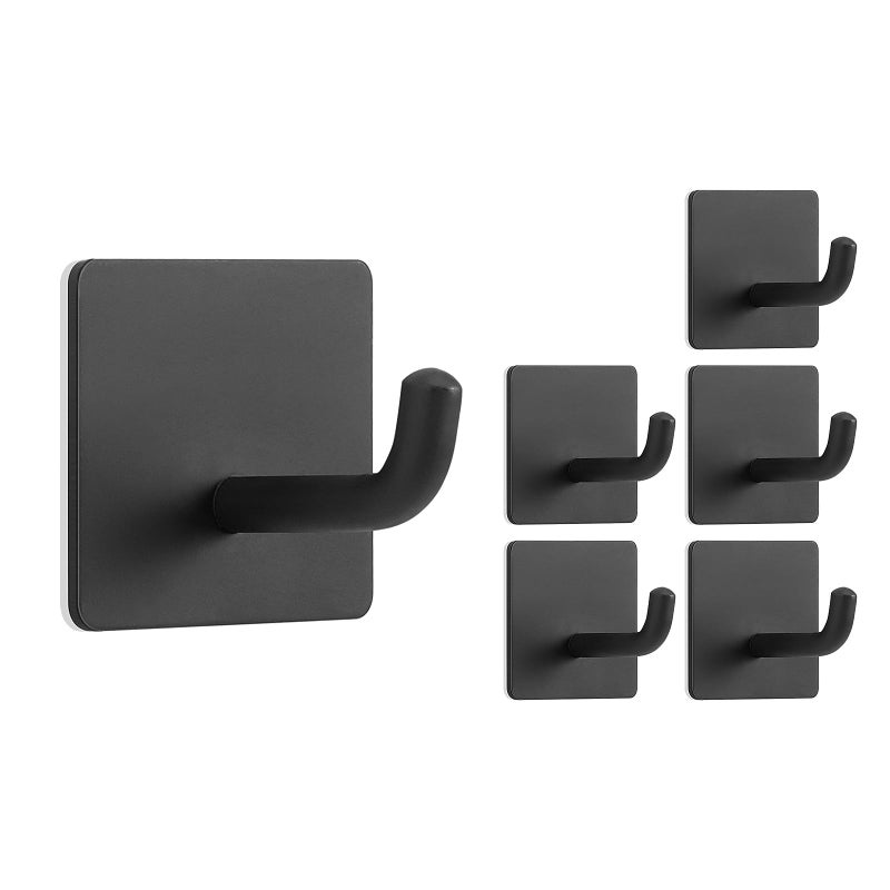Livabber Adhesive Towel Hooks, 304 Stainless Steel Self Sticky Wall Hooks Waterproof Shower Hooks for Robe/Clothes, No Drilling Towel Hangers for Bathroom Kitchen Bedroom (Black, 6 Packs) - Image 1
