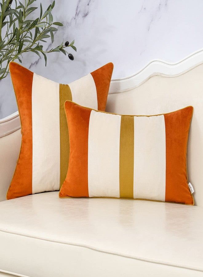 Yangest Orange Patchwork Throw Pillow Cover Striped Velvet Cushion Case Modern Pillowcase for Sofa Couch Bedroom Living Room Home Decor,18x18 Inch - Image 5