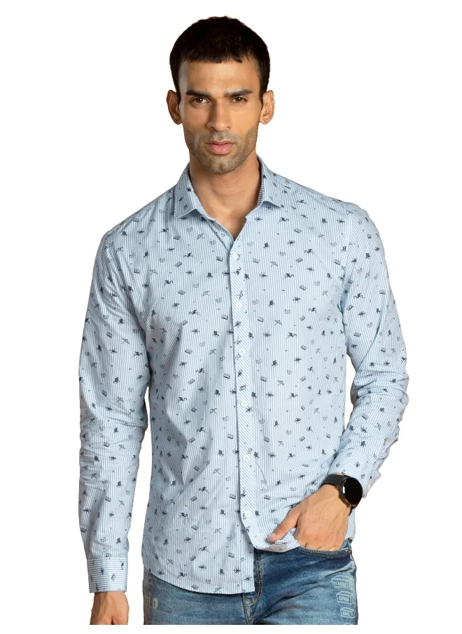 بيونغ Long Sleeve Grey Beach Printed Stripes Shirts for Men