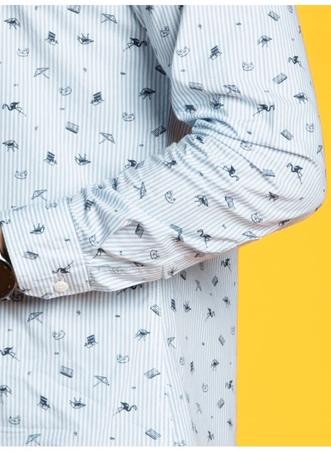 Beyoung Long Sleeve Grey Beach Printed Stripes Shirts for Men