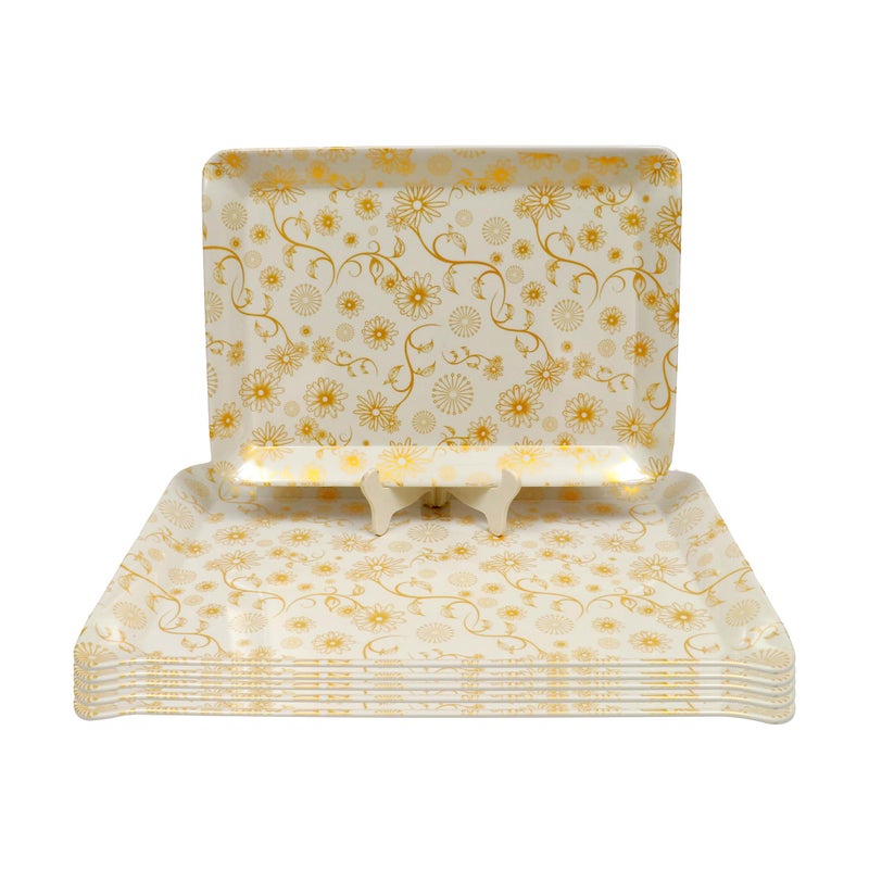 Ariya Melamine Rectangle Serving Tray Set of 6 (P1 | Small) Serveware for Food, Drinks, Snacks, Serving Platters for Home, Restaurants, Hotel, Bar, Parties, Office, Dishwasher Safe, Stain Free - Image 1