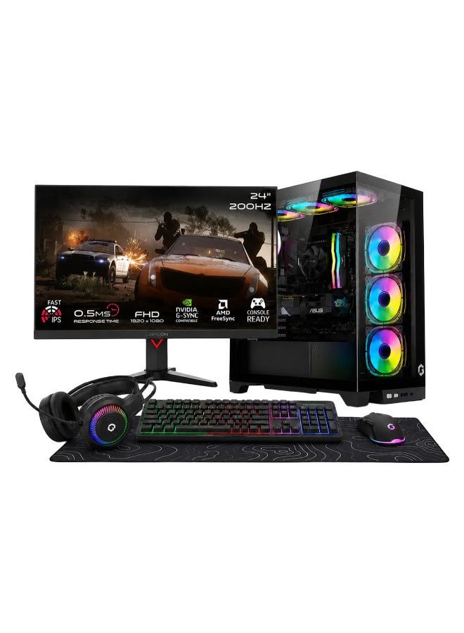 GAMEON Gaming PC with Core i5-12400F Processor/16GB RAM DDR4/1TB SSD/Nvidia GeForce RTX 3050 Graphics + 24 Inch Monitor 180Hz Display With RGB Keyboard, Mouse, Headset & Mousepad Black - Image 1