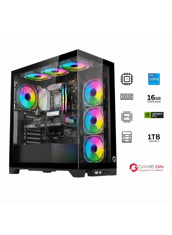 GAMEON Gaming PC with Core i5-12400F Processor/16GB RAM DDR4/1TB SSD/Nvidia GeForce RTX 3050 Graphics + 24 Inch Monitor 180Hz Display With RGB Keyboard, Mouse, Headset & Mousepad Black - Image 2