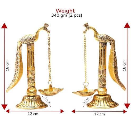 Kridaykraft Peacock Design Metal Hanging with Chain Diya Pair of Peacock Design Bird Diya Deepak Oil Lamp - Image 2