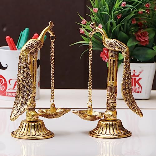 Kridaykraft Peacock Design Metal Hanging with Chain Diya Pair of Peacock Design Bird Diya Deepak Oil Lamp - Image 3