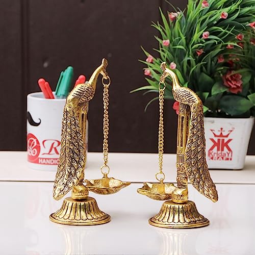 Kridaykraft Peacock Design Metal Hanging with Chain Diya Pair of Peacock Design Bird Diya Deepak Oil Lamp - Image 5