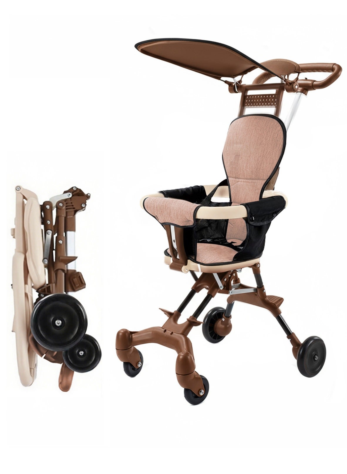 Convenience Lightweight Portable Foldable Toddler Stroller, Baby Stroller, Airplane Stroller, Travel Stroller with 360°-wheel, Sunshine Canopy, Pad, Two Way Push