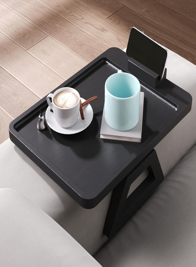 Danfoxer Couch Arm Tray with 360°Phone,Bamboo Folding Sofa Tray,Sofa Armrest Trays Clip-On Couch Desk for Drinks,Snacks,Phone,Remote Control（Black） - Image 2