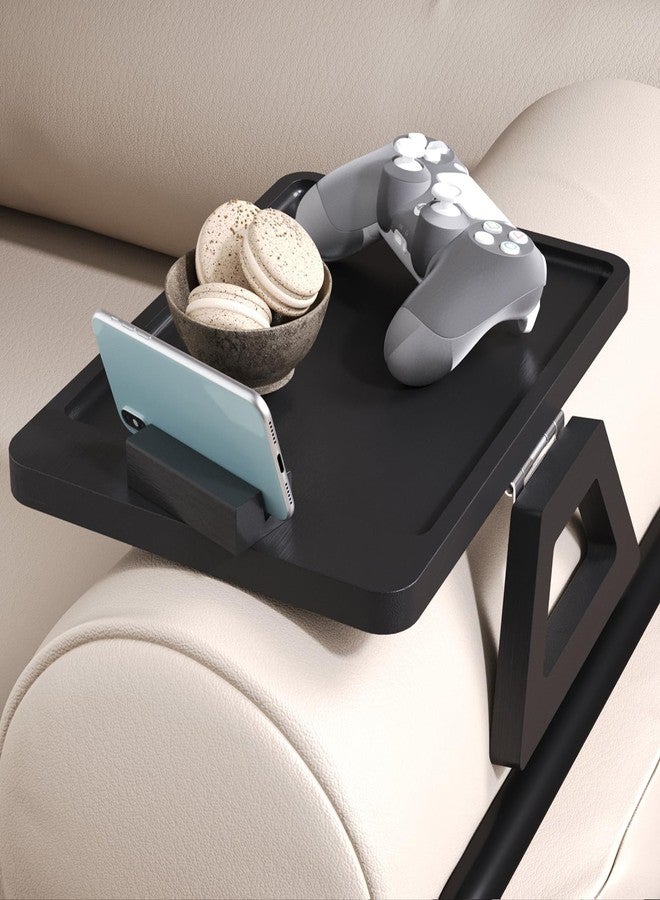 Danfoxer Couch Arm Tray with 360°Phone,Bamboo Folding Sofa Tray,Sofa Armrest Trays Clip-On Couch Desk for Drinks,Snacks,Phone,Remote Control（Black） - Image 4