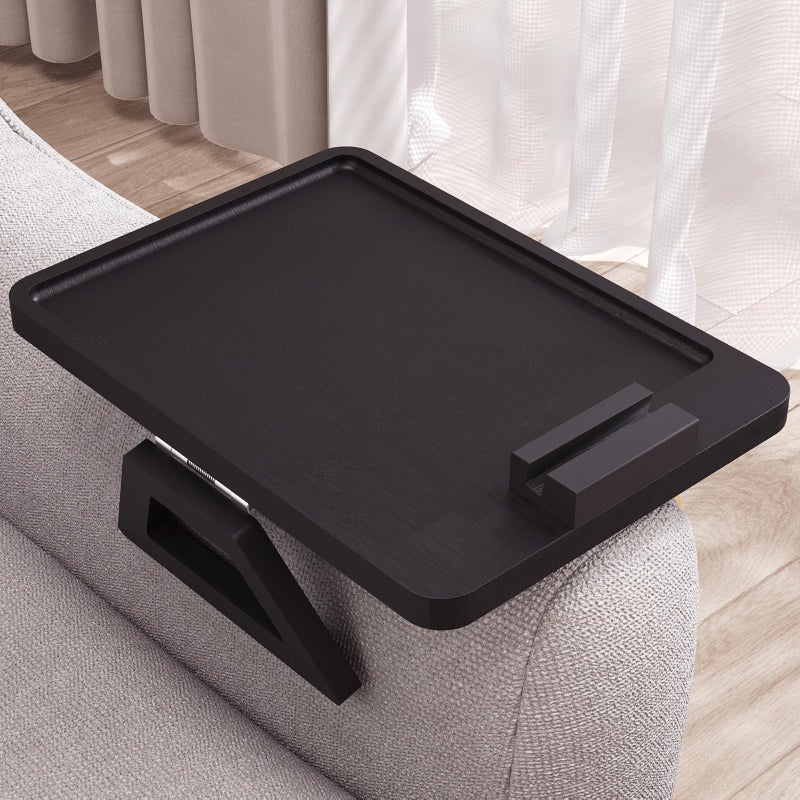 Danfoxer Couch Arm Tray with 360°Phone,Bamboo Folding Sofa Tray,Sofa Armrest Trays Clip-On Couch Desk for Drinks,Snacks,Phone,Remote Control（Black） - Image 1