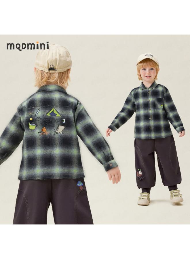 Mqdmini Boys' Long Sleeve Shirt Spring Children's Jacket Plaid Top Inner And Outer Wear Versatile Clothing For Toddlers And Kids - Image 1