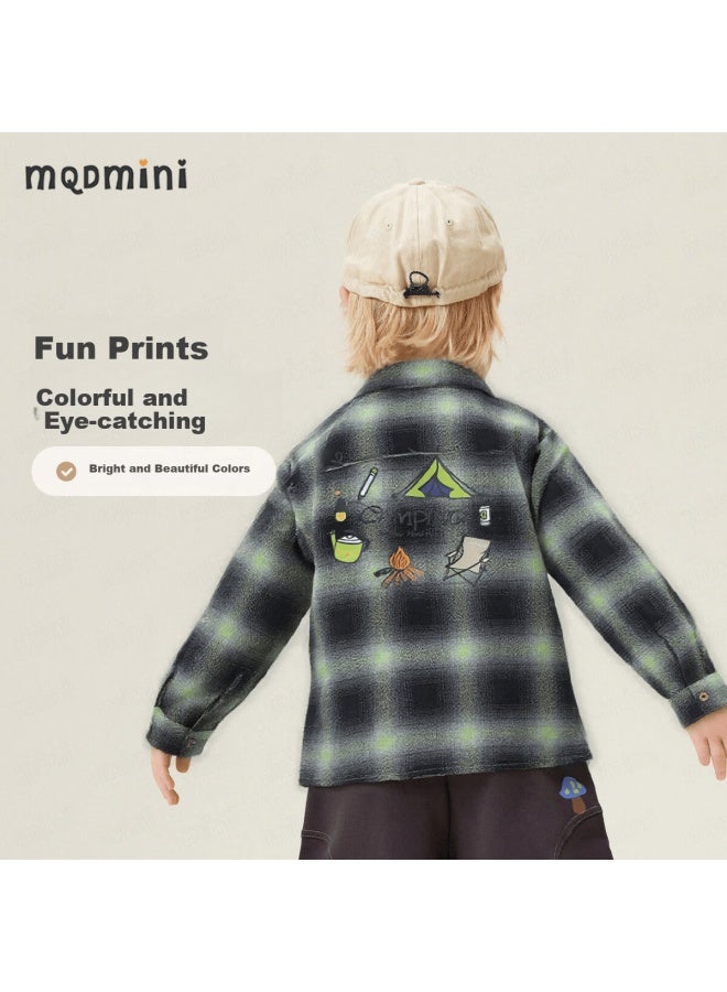 Mqdmini Boys' Long Sleeve Shirt Spring Children's Jacket Plaid Top Inner And Outer Wear Versatile Clothing For Toddlers And Kids - Image 2
