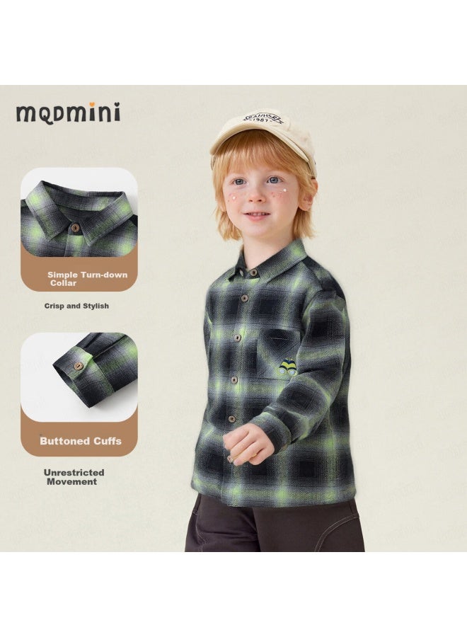 Mqdmini Boys' Long Sleeve Shirt Spring Children's Jacket Plaid Top Inner And Outer Wear Versatile Clothing For Toddlers And Kids - Image 3